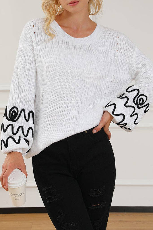 Abstract Bubble Sleeve Loose Sweater: Preorder